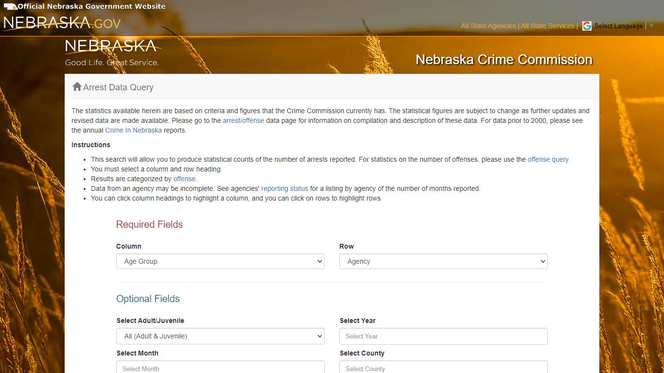 Nebraska Crime Commission - Arrest Data Query