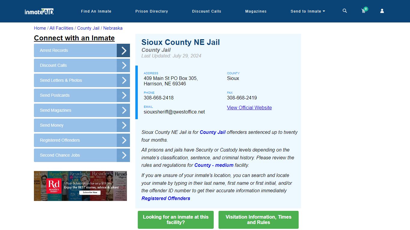 Sioux County NE Jail - Inmate Locator